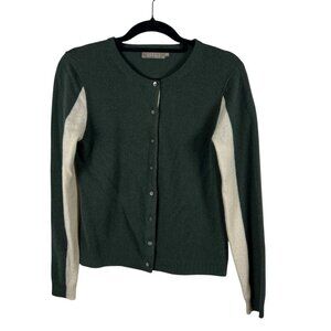 Brodie Cashmere Button‎ Up Sweater Green And Beige Women’s Size Small Luxury